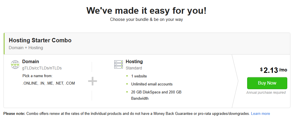Choose your bundle & be on your way Web space + Domain Name